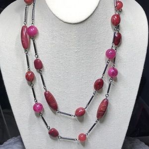 NY red beaded necklace